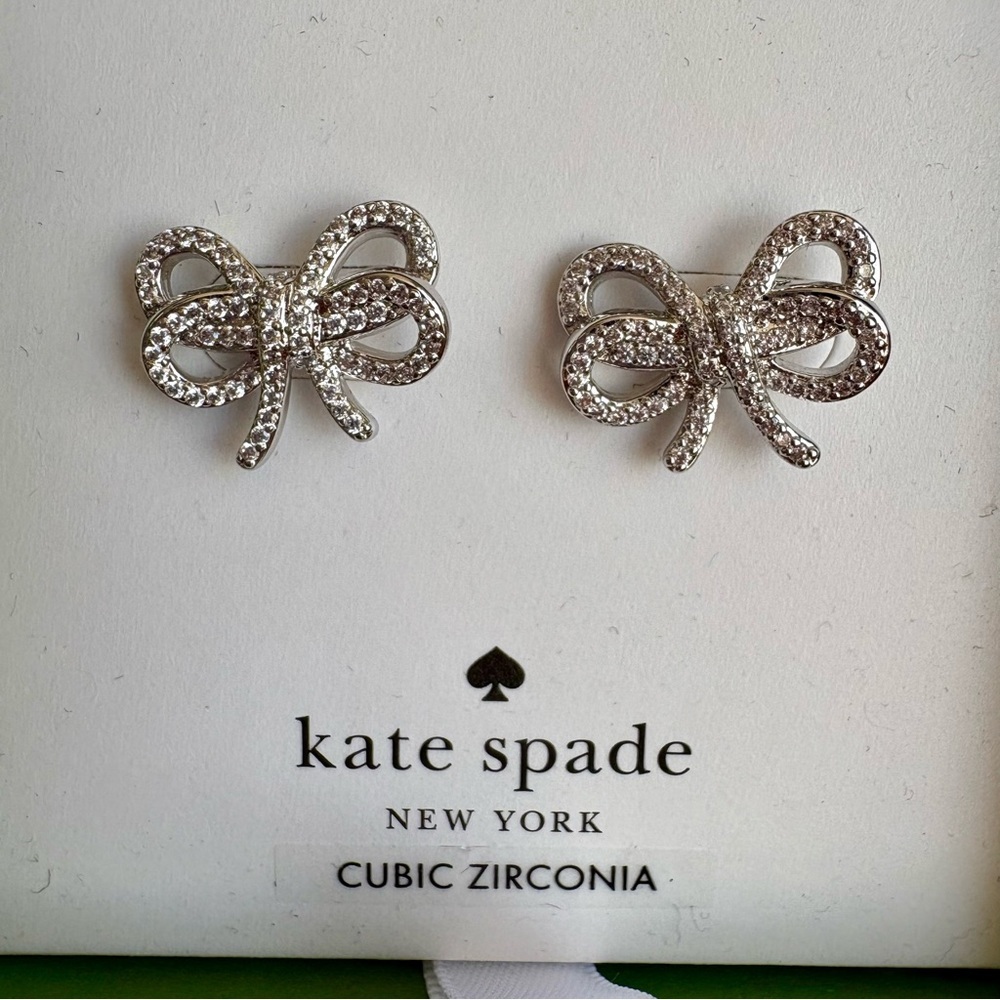 Kate Spade Sparkling Silver Cubic Zirconia Bow Stud Earrings NWT - Picture 2 of 5